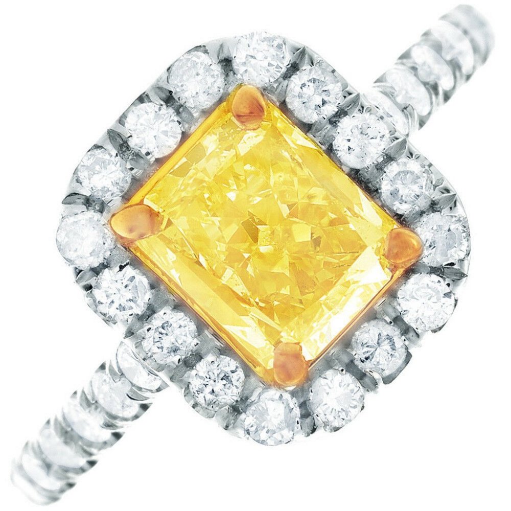 2.00 Carat  Fancy Yellow Radiant Cut Diamond Ring